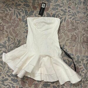 White Fox Strapless White Denim Mini Dress